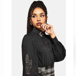 NWT Disturbia Ravyn Moon and Star Embroidered Poplin Shirt size 6